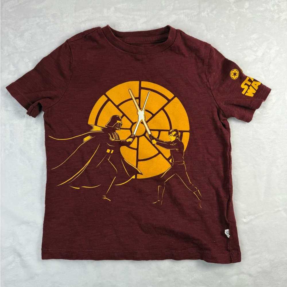 GAP Kids Maroon & Mustard Short Sleeve Tee with Classic Star Wars Logo - size XS